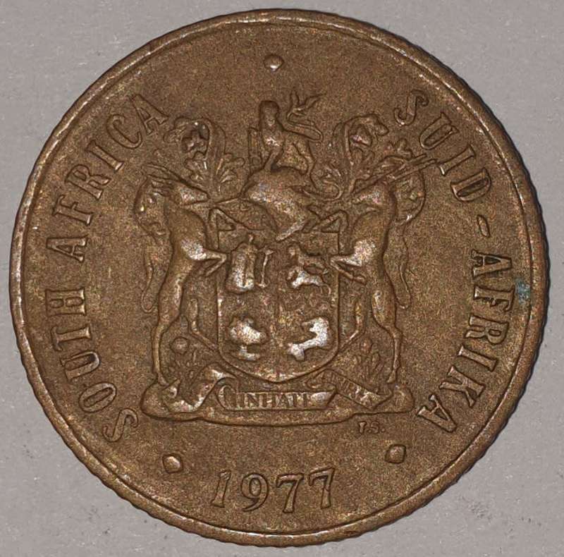 1977 - 2 CENT COIN (TWO CENT COIN) - RSA - BRONZE - KM#83 - BILINGUAL LEGEND - WILDEBEEST